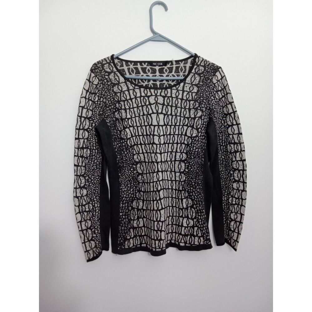 Nic +‎ Zoe Women Medium Long Sleeve Brown And Cream Pullover
